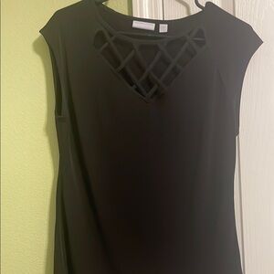 New York & Company Black Lattice Neck Blouse